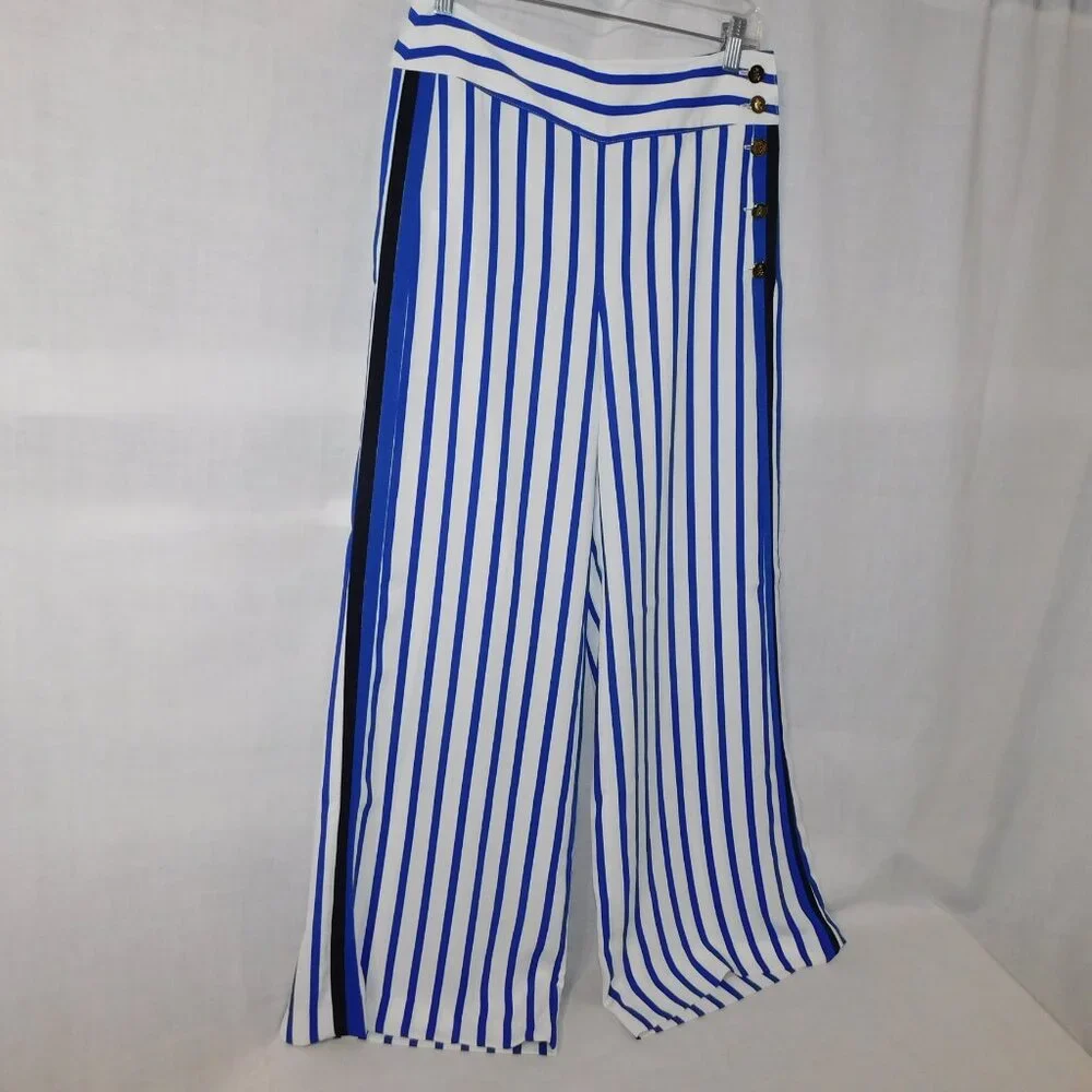 Lauren Ralph Lauren Womens 6 Blue White Striped Wide Leg Pant High Rise - Picture 10 of 16
